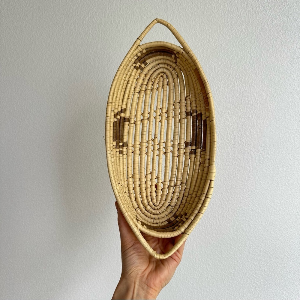 Small African Hand Woven Boat Basket Oval Natural 12.5" x 6.25" Global Earthy